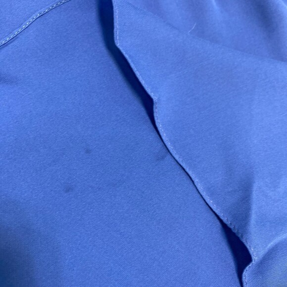 Wai Ming 100% Silk Blue Lattice Detailed Long Sleeve Dress Missing Belt Small - Picture 4 of 9